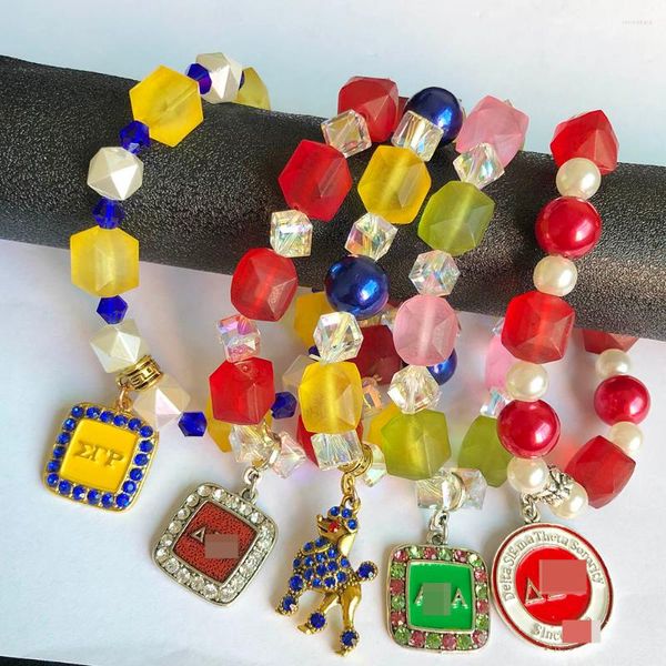 Strand 5 Style À La Main Sororité Grecque Transparent AB Couleur Givré ACRYLIQUES Sigma Gamma Rho Caniche Charme Bracelet Bijoux