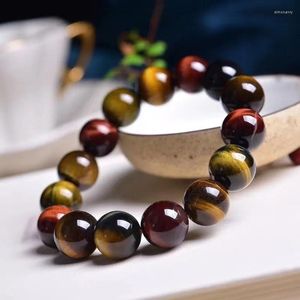 Bracelet en pierre d'oeil de tigre coloré naturel, brin 5A, cercle unique, rouge, jaune, bleu, trois couleurs