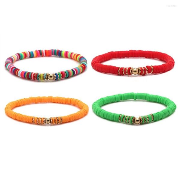 Brin 5mm Disque En Pâte Polymère Heishi Boule Perle Bracelet Extensible Femmes Fille Bouton Multicolore Rouge Noir Orange Bleu Blanc Bijoux