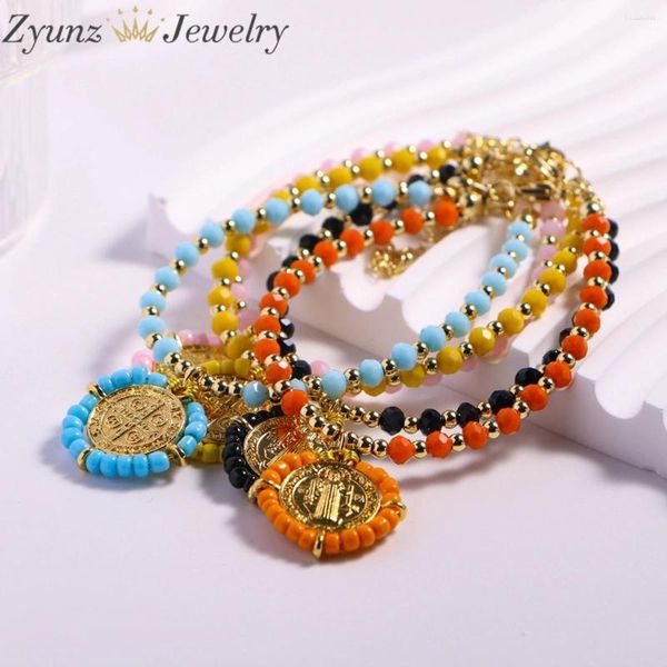 Strand 5 UNIDS Moda Cobre Oro Charm Pulsera Joyería de Cristal 18 k Chapado Jesús Religioso Virgen María