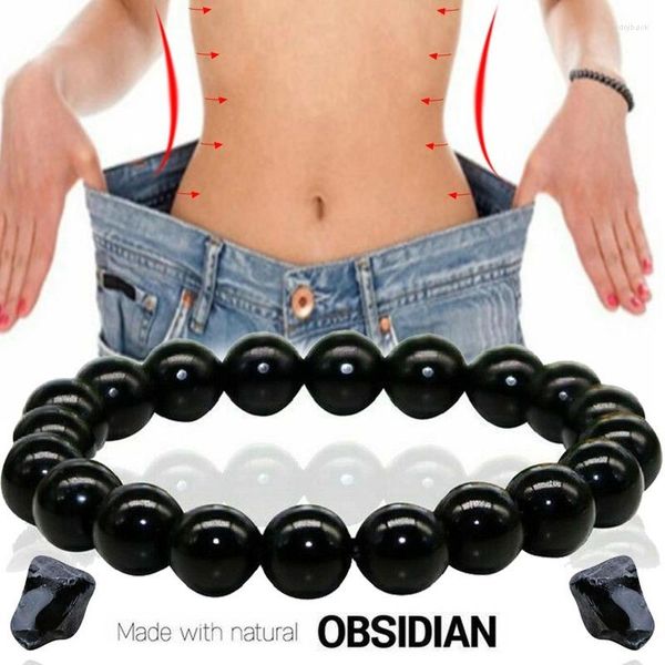 Brin 5pcs Natural Obsidian Stone Bracelet Magnet Black Beads Bracelets Promouvoir la circulation sanguine Perte de poids en bonne santé