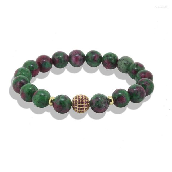 Hebra 5 uds cuentas de piedra redondas naturales de la India hombres pulsera encanto Cz cuenta pavimentada diamantes de imitación conector mujeres