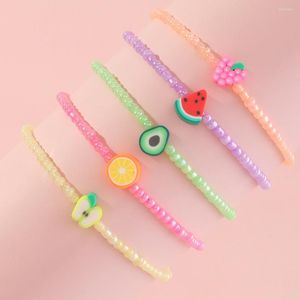 STRAND 5PCS SET STRAND Handgemaakte kralen Elastisch touw kleurrijke armband schattige klei fruit citroen hanger armbanden voor meisjes sieraden