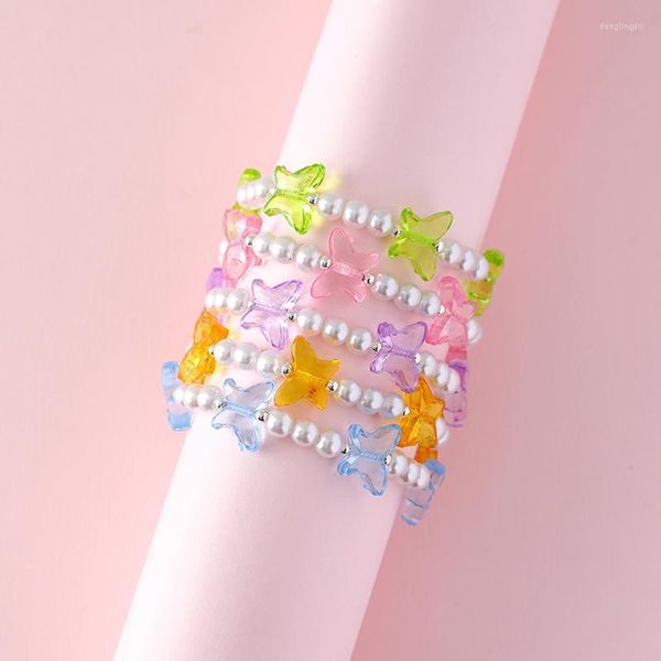 Brin 5 pièces/ensemble coloré papillon en forme de breloque perle élastique Bracelet pour filles fille amitié cadeau