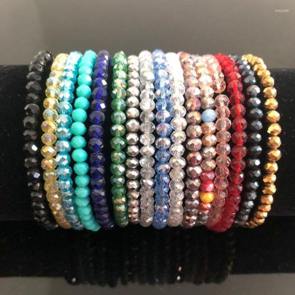 Strand 5PCS Femmes 4mm Strass Cristal Perlé Ronde Perles De Verre Stretch Bracelet Femme Bracelet Bracelets Femmes Fille Wrap Bijoux