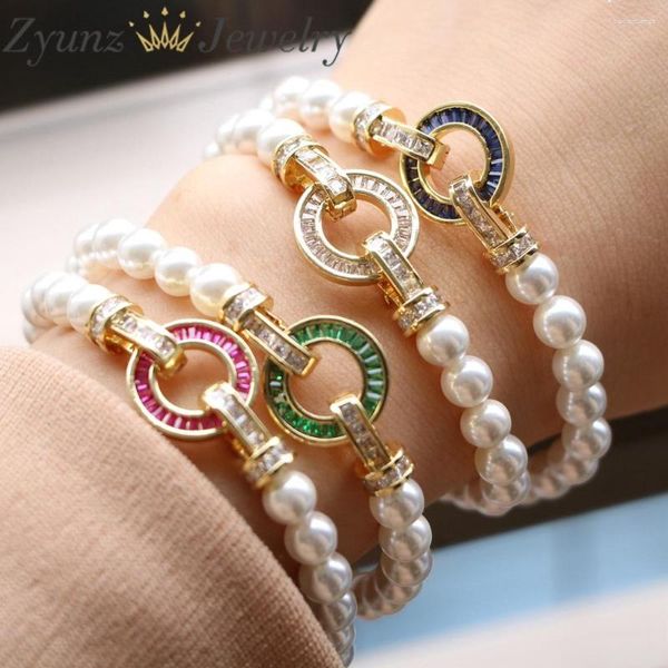 Brin 5 pièces Zircon rond cercle bracelet à breloques coquille d'or perles bague cadeau