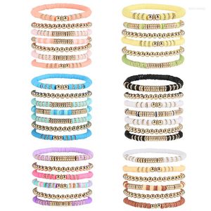STRAND 6/7PCS Boheemse polymeerklei -armbanden ingesteld voor vrouwen meerlagige elastische kleurrijke kralen armband mode sieraden accessoires