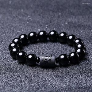 STRAND 6/8/10/12 MM Natuurlijk zwarte obsidiaan Gewerkte Boeddha Lucky Amulet Round kralen Bracelet voor vrouwelijke mannen sieraden