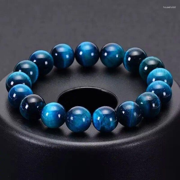 Bracelet en œil de tigre bleu naturel, brin 6/8/10/12mm, anti-Stress, élastique, perles d'agate de Yoga, pour hommes et femmes, bijoux cadeaux