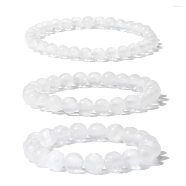 Brin 6 8 10 MM véritable Bracelet en pierre d'agates naturelles noir blanc Howlite sélénite pour femmes hommes guérison Reiki bijoux