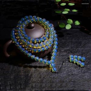 Strand 6-8-10mm Amber 108 Kralen Ketting Armband Met Goud Blauw Percol Bij Ketting Sieraden Edelsteen