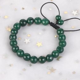 Strand 6/8mm Natuurlijke Facet Emerald Jades Armband Verstelbare Gevlochten Touw Armbanden Voor Mannen Vrouwen Sieraden Gift Healing energie