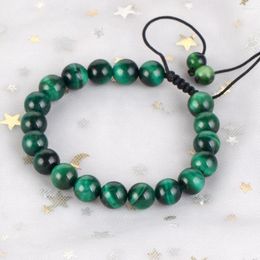 Strand 6/8mm Natuurlijke groene tijger Eye Stone Bracelet Verstelbare gevlochten touwbanden voor mannen vrouwen sieraden geschenk genezing energie