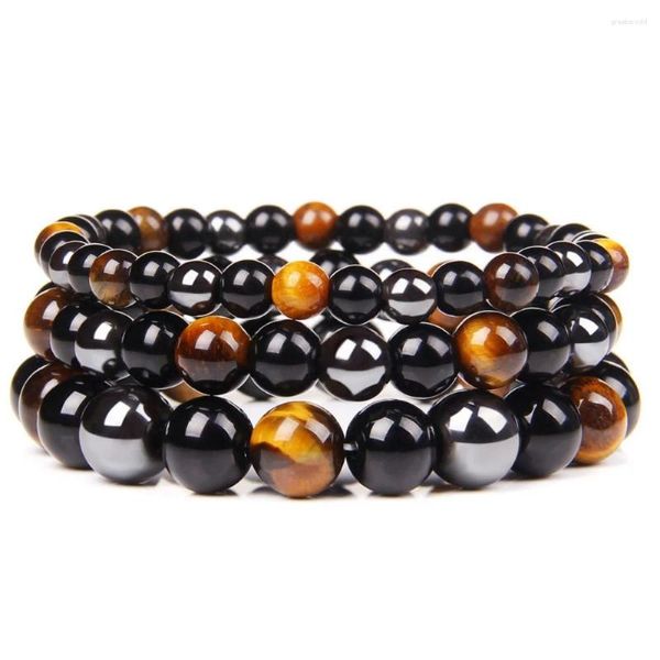 Brin 6 8 mm hématite naturel Tiger Eye Black Obsidian Bead Bracelets for Men Magnetic Health Protection Femmes Soul Jewelry