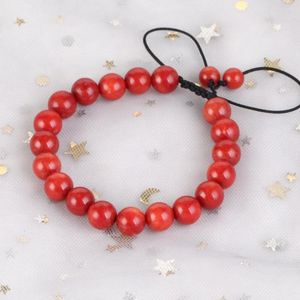 Brin 6/8mm naturel rouge corail Jades Bracelet réglable tressé corde bracelets pour hommes femmes bijoux cadeau énergie de guérison