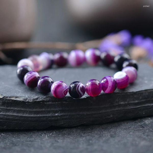 Strand 6 Couleurs Couleur Violet Bracelet Extensible Bande Verte Agates Perles Pierre Naturelle Cordons Élastiques Corde Bracelets Extensibles