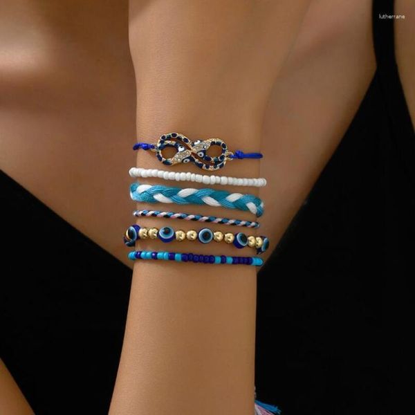 Pulsera de Amistad Bohemia hecha a mano de 6 capas con cuentas de ojos coloridos étnicos para mujer, regalos de fiesta en la playa