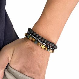 Brin 6 mm 3pcs / ensemble de lave naturelle Tiger Eye guérison Bracelets en pierre Cross Hématite en bijoux pour hommes femmes