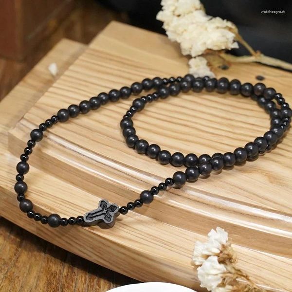 Strand 6 mm 8 mm de pulsera de ébano colgante colgante de rosario católico para hombres mujer regalo conmemorativo religioso