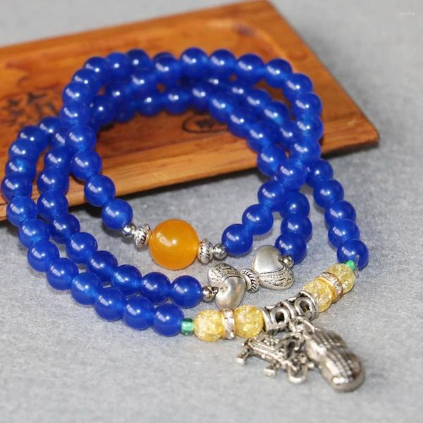 Strand 6mm Bleu Calcédoine Bracelet Cacahuète Éléphant Pendentif Cristal Bijoux Fait À La Main Multicouche Chaîne Collier Pierre Naturelle