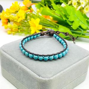 STRAND 6 mm Chaîne de corde en cuir rond Blue Turquie Turquoise Stone Bracelet Ethnique Bijoux de mode Fashion Fonction