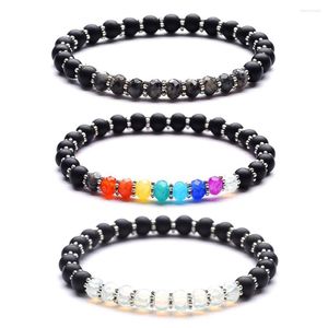 Brin 6mm perles d'agate noire givrée Bracelet énergétique mélange et Match pierres naturelles à facettes Bracelets extensibles bijoux faits à la main