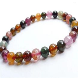 Strand 6mm Echte Natuurlijke Coloful Toermalijn Kristal Ronde Kralen Armband Voor Vrouwen Femme Charm Stretch Drop