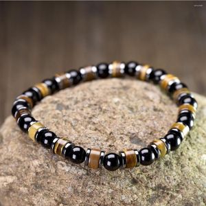 Strand 6mm naturel noir obsidienne hématite œil de tigre perles cylindriques bracelets pour hommes protection de la santé femmes âme bijoux yoga