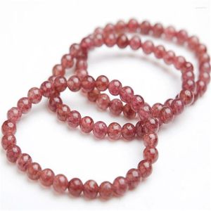 STRAND 6MM NATUURLIJKE Echte aardbeien kwarts Gems Stone Crystal Stretch Woman Lady Round Bead armband Drop