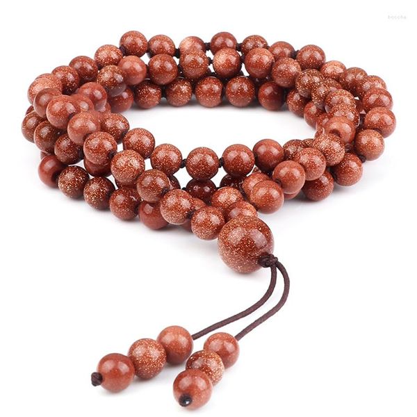 Pulsera de piedra arenisca Natural de 6mm para hombre, collar clásico hecho a mano para mujer, 108 cuentas Mala, pulseras curativas, joyería para amigos