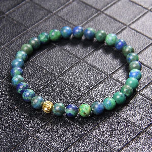 Brin 6mm Pierre Naturelle Perlé Bracelet Lapis Lazuli Onyx Perles Rondes Or Couleur Balle Charme Femmes Hommes Bijoux Cadeaux