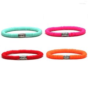 Streng 6mm Solid Kleur Polymeer Klei Heishi Kralen Stretch Armband Vrouwen Rood Roze Oranje Geel Milieuvriendelijke Strand Sieraden Aanwezig