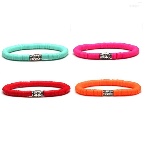 Pulsera elástica de cuentas Heishi de arcilla polimérica de Color sólido de 6mm para mujer, rojo, rosa, naranja, amarillo, regalo de joyería de playa respetuoso con el medio ambiente