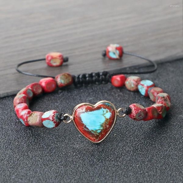 Strand 7 5.5 Piedra Imperial Forma de Corazón Pulsera Trenzada Mujeres Hombres Chakra Curación Cuentas Cuadradas Pareja Brazaletes Colgante Pulsera Joyería