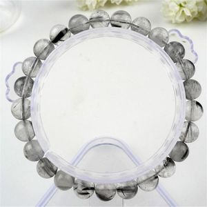 Strand 7.5 mm genuino brasil aguja gris natural cabello rutilado de cuarzo encimera estiramiento estirado transparente brazalete redondo transparente