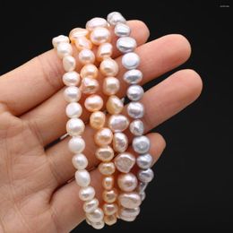 Bracelet de perles d'eau douce naturelles brin 7-8mm perles rondes baroques perles perlées pour bijoux boucles d'oreilles Bracelets femmes 18-19cm