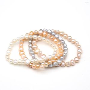 Strand 7-8mm Naturel Perle D'eau Douce Bracelet Pour Femmes Dames De Luxe Qualité Bracelet Bijoux Accessoires Cadeau Longueur 18-19cm En Gros