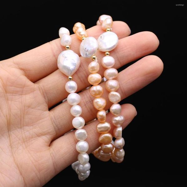 Strand 7-8mm Pulsera de perlas naturales de agua dulce Púrpura Naranja Blanco Perlas redondas Brazaletes con cuentas Cadena elástica para mujeres Hombres Regalo de joyería