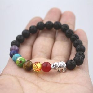 Strand 7 Chakra et éléphant Single Mala Energy Bracelet avec bijoux de yoga en pierre de lave