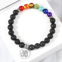 Strand 7 Chakra Kralen Mannen Armband Natuurlijke Zwarte Lava Tijgeroog Boeddha Hanger Charm Quartz Healing Balans Armbanden Sieraden voor Vrouwen