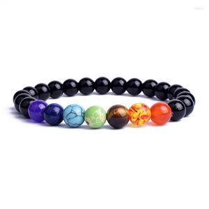 Brin 7 Chakra guérison Bracelet perlé obsidienne naturelle perles d'oeil de tigre 8 MM pour femmes hommes mode Yoga bijoux goutte
