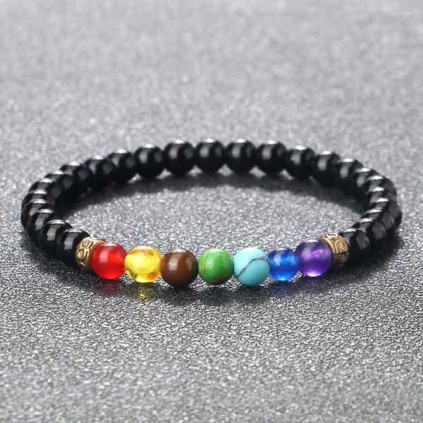 Strand 7 Chakra Guérison Bracelet Anxiété Cristal Pierre Naturelle Hommes Femmes Soulagement Du Stress Reiki Yoga Lava Rock Diffuseur Bracelets Bijoux