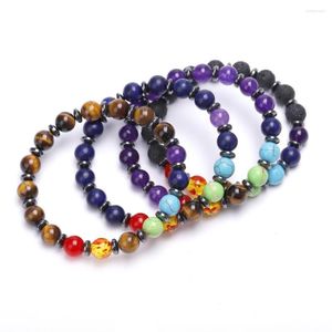 STRAND 7 Chakra Natural Stone armbanden voor vrouwen Mannen Energie Hematiet Zwart Lava Tiger Eye Purple Crystal Bracelet Meditatie Yoga