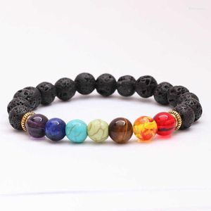 Strand 7 Chakra Natural Stone Energy Bracelet Charme Fashion Yoga sieraden Elastisch touw kralen Bangle mannen en vrouwen vriendschap Gift