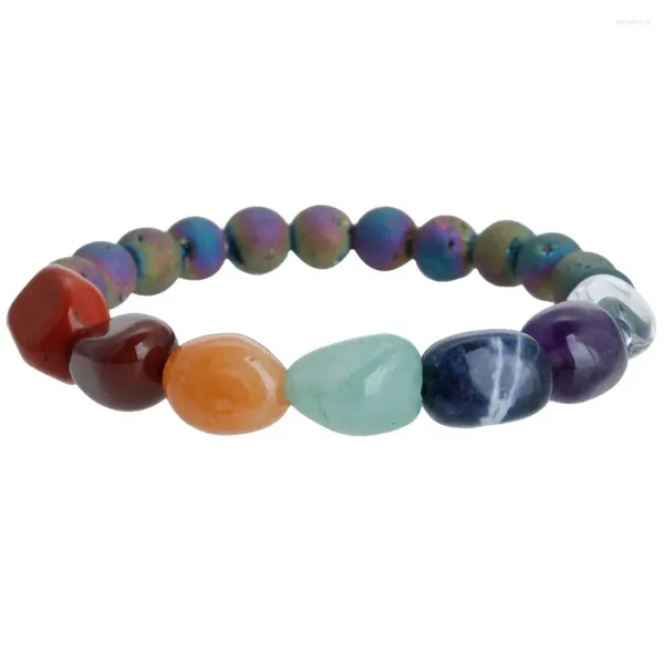 Brin 7 chakra arc-en-ciel en pierre irrégulière en pierre de titane revêtu de gèode naturel druzy bracelet currise curatise équilibrant les bijoux de yoga reiki