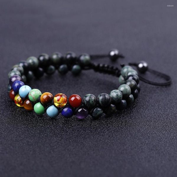 Brin 7 chakras Stone Natural Kambaba Jaspers Crystal Black Lava String Wrap Bracelet Lovers Yoga Healing Meditation