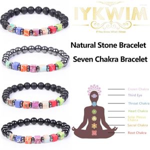 Brin 7 Chakras Carré Pierre Naturelle Bracelets Lave Agates Hématite Perles Entretoise Bijoux Cadeau Pour Hommes Femmes Reiki Guérison 8mm