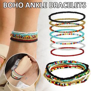 Strand 7 Pcs 22 cm Boho Multi Couche Perlé Cheville Bracelet Pied Chaîne Plage Pour Femmes Hommes Cadeaux Usage Quotidien Bijoux De Mode