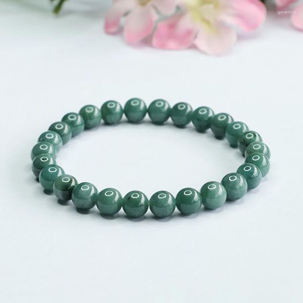 Strand 7mm Blue Water Jade Pulsera Hombres Mujeres Joyería fina Genuino Myanmar Jadeíta Grado A Birmania Jades Pulseras Brazalete de piedra natural