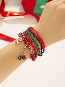 Strand 7-delige glazen rijstkraal legering kerstboomklokken hangende ornamentarmbandset